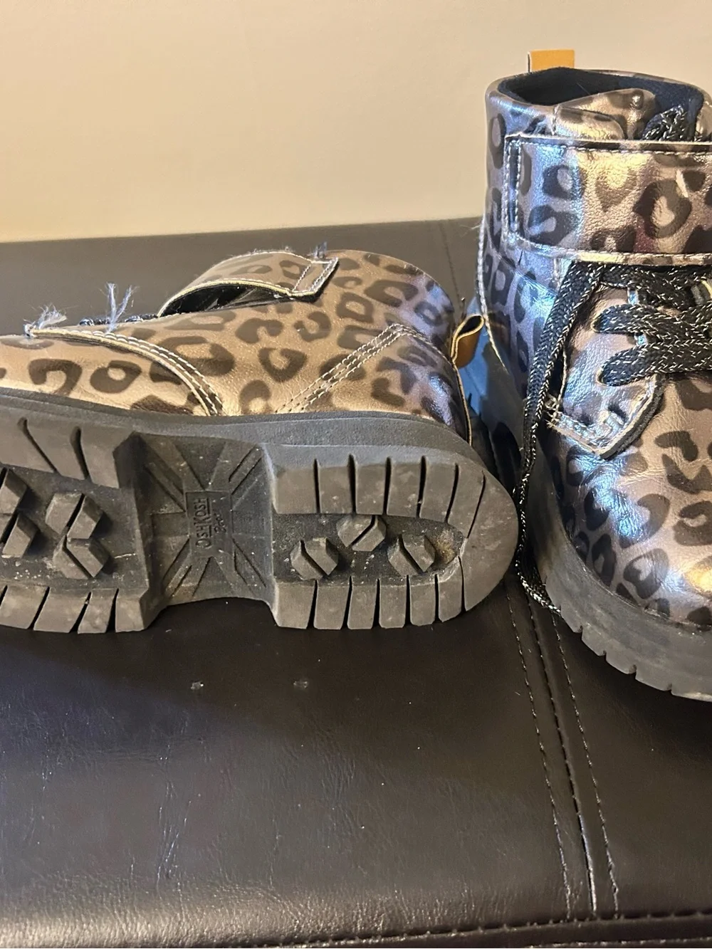Size 11 Kids Leopard Print Ankle Boots - Metallic Brown